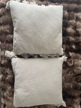 Neutral Cream Decorative Throw Pillow Set with Tassels - 2 Pack